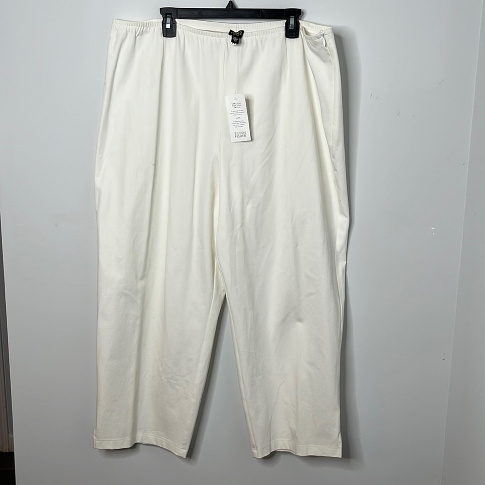 Eileen Fisher White Cotton Slim Ankle Pant with Side Zipper NWT